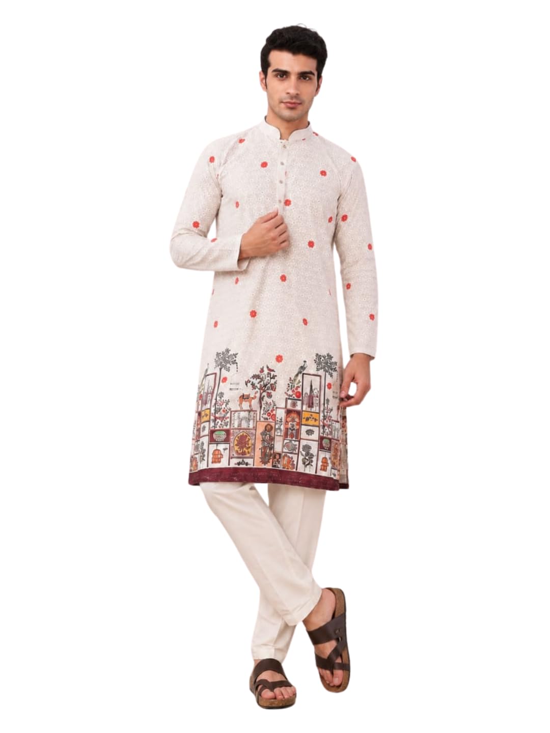 Men's Cotton Blend chickenkari Kurta | Regular Fit Ethnic Kurta for Men | Full Sleeve Traditional Kurta | Festive, Wedding, Party & Cultural Wear-picture-28