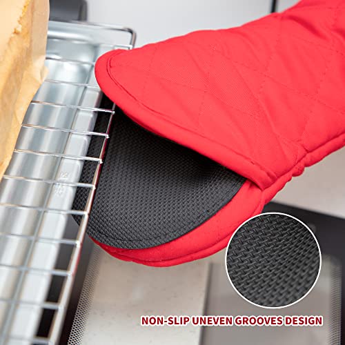 Arcliber Pot Holders And Oven Mitts Sets,4Pcs Heat Resistant Potholders For Kitchens,Non-Slip Rubber Surface 2 Oven Mittens,2 Potholder For Cooking,Baking,Grilling,Barbecue,Red #TOP3