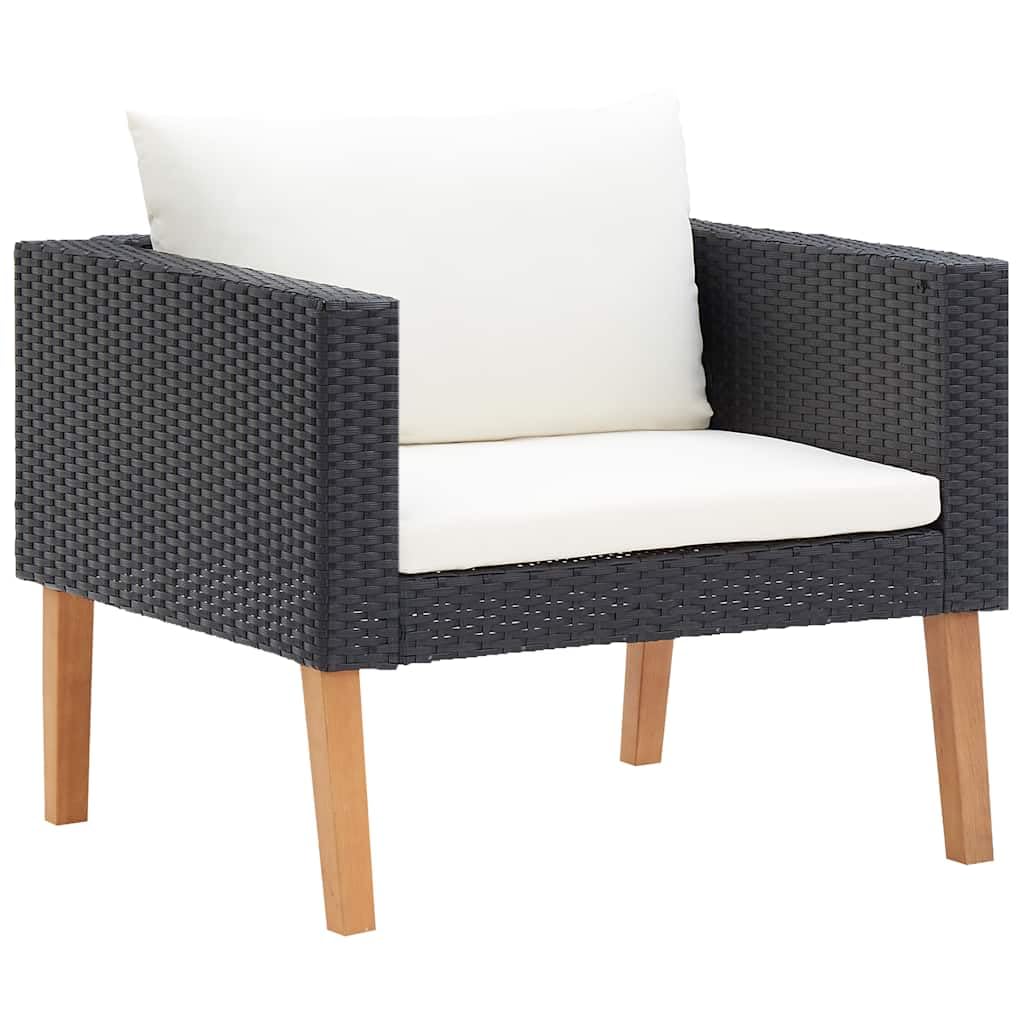 Divano da Giardino Singolo con Cuscini in Polyrattan Nero, Poltrona Relax in Rattan PE con Telaio Acciaio Verniciato a Polvere, Lounge Esterno con Seduta Profonda Imbottita, Balcone e Giardino