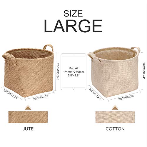 Sea Team Storage Baskets Organizer Box Bins in Jute and Cotton Linen Foldable with Handle Decorative for Home Toiletry Stationery Sundries Toys Jewerly Color Beige 26 * 26 * 26CM 2PCS - Cosy Home Interiors Sea Team Storage Baskets Organizer Box Bins in Jute and Cotton Linen Foldable with Handle Decorative for Home Toiletry Stationery Sundries Toys Jewerly Color Beige 26 * 26 * 26CM 2PCS - Image 4