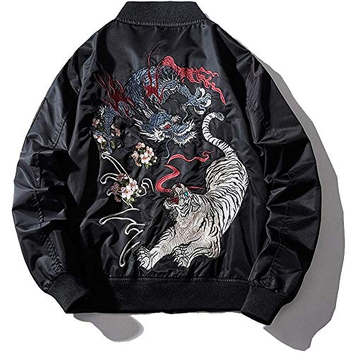 XYXIONGMAO Japanische Drachen-Tiger Hip-Hop-Kleidung Herren Bomberjacke Übergröße Street Windbreaker Flying Streetwear, Schwarz , M