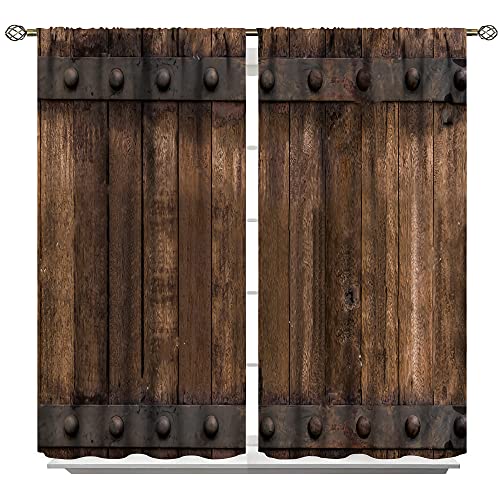 Pocket Curtains Timber Wood Brown and Old Metal Panels Texture Courtyard Porch Gazebo Decoration 55x63inch(140x160cm)