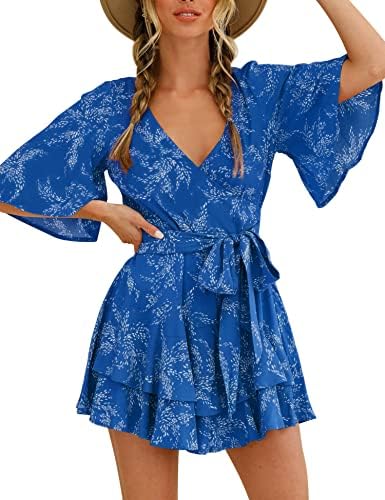 SPRIME Ladies's Floral Print Rompers for Summer season Wrap V Neck Double Layered Ruffle Hem Jumpsuit Quick Sleeve Waist Tie Romper 2 51 iKkrETiL. AC