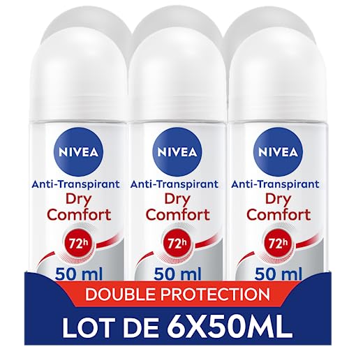 NIVEA Dry Comfort Anti-Transpirant Deodorant (6 x 50 ml), Deo-Roller für Damen, Schutz 72H, Deo mit alkoholfreier Formel für alle Hauttypen
