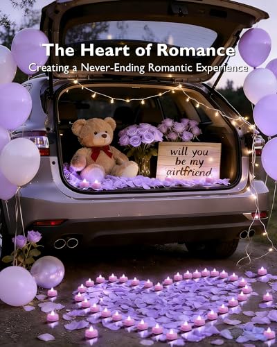 Image of Amagic 2000 Pieces Light Purple Artificial Rose Petals with 24 Light Purple LED Tea Lights, Rose Petals and Candles Set for Proposal, Anniversary, Romantic Night, Wedding Decor