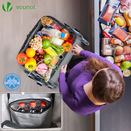 VOUNOT Aluminium Einkaufstrolley Treppensteiger, Trolly Einkaufswagen Klappbar, Hackenporsche mit 6 Räder und Kühlfach, Wasserdicht, 50L, Grau – Bild 5