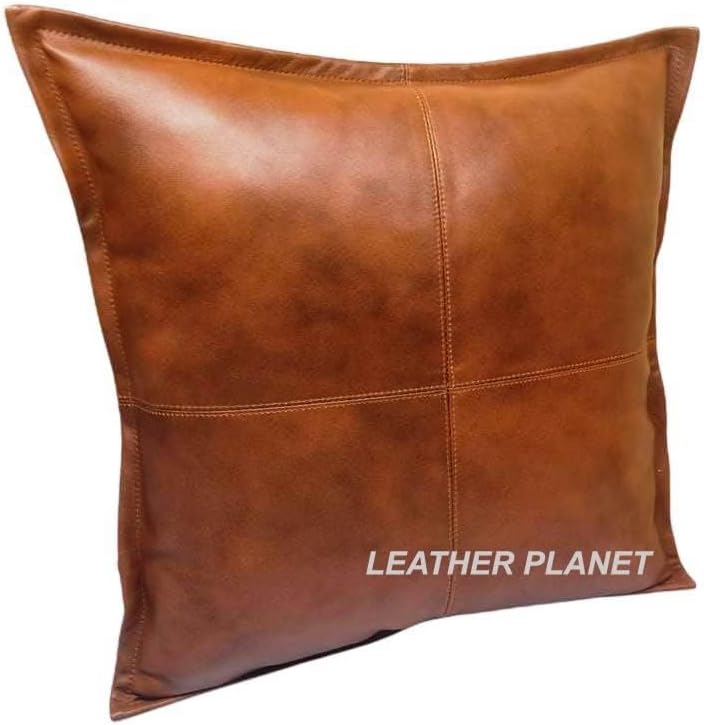 100% Lambskin Leather Throw Pillow Cushion Cover - Sofa Cushion Case - Decorative Throw Cover for Indoor and Outdoor (22 x 22 Inches, Tan Box Pack of 2)