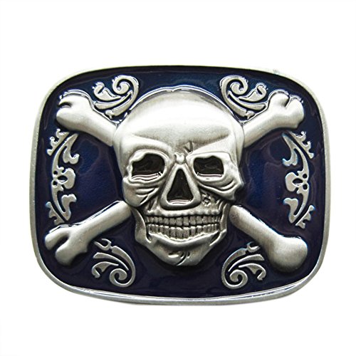 JEAN'S FRIEND Vintage Blue Enamel Skull Bones Pirate Belt Buckle