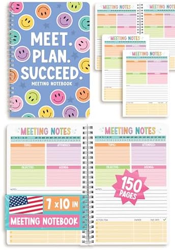 Meeting Notebook For Work Organization - Meeting Business Planner, Business Notebooks Organizer, Office Notebooks For Note Taking, Smiley Work Planner Organizer Notebook