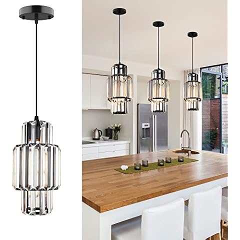 YIIZON Black Modern Pendant Light Fixtures, Pendant Lights Kitchen Island, Small Crystal Chandeliers, Adjustable Hanging Light Fixtures, Over Sink Lighting fixtures Ceiling Hanging Cover