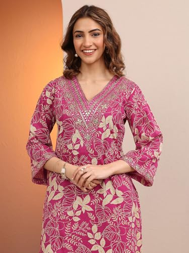 Image of Libas Printed Cotton Straight Kurta With Trousers and Dupatta | daily wear suit