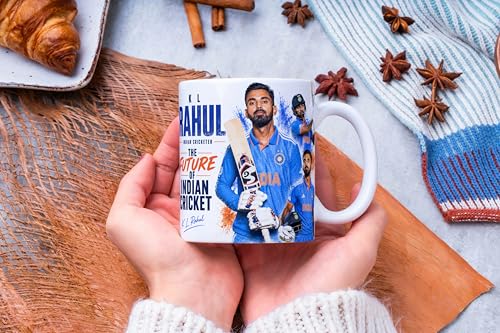 Image of Cricket Theme Coffee Mug IPL Edition - Stylish Helicopter Shot Print Cup - Gift for Cricket Fans, Boys & Friends (kl rahul India)
