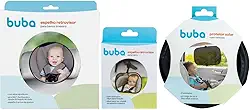 Kit Espelho Retrovisor Traseiro Bebê Conforto Cadeirinha Carro, Espelho Retrovisor Dianteiro e Kit Protetor Solar com Ventosas Buba (Protetor Solar Simples)