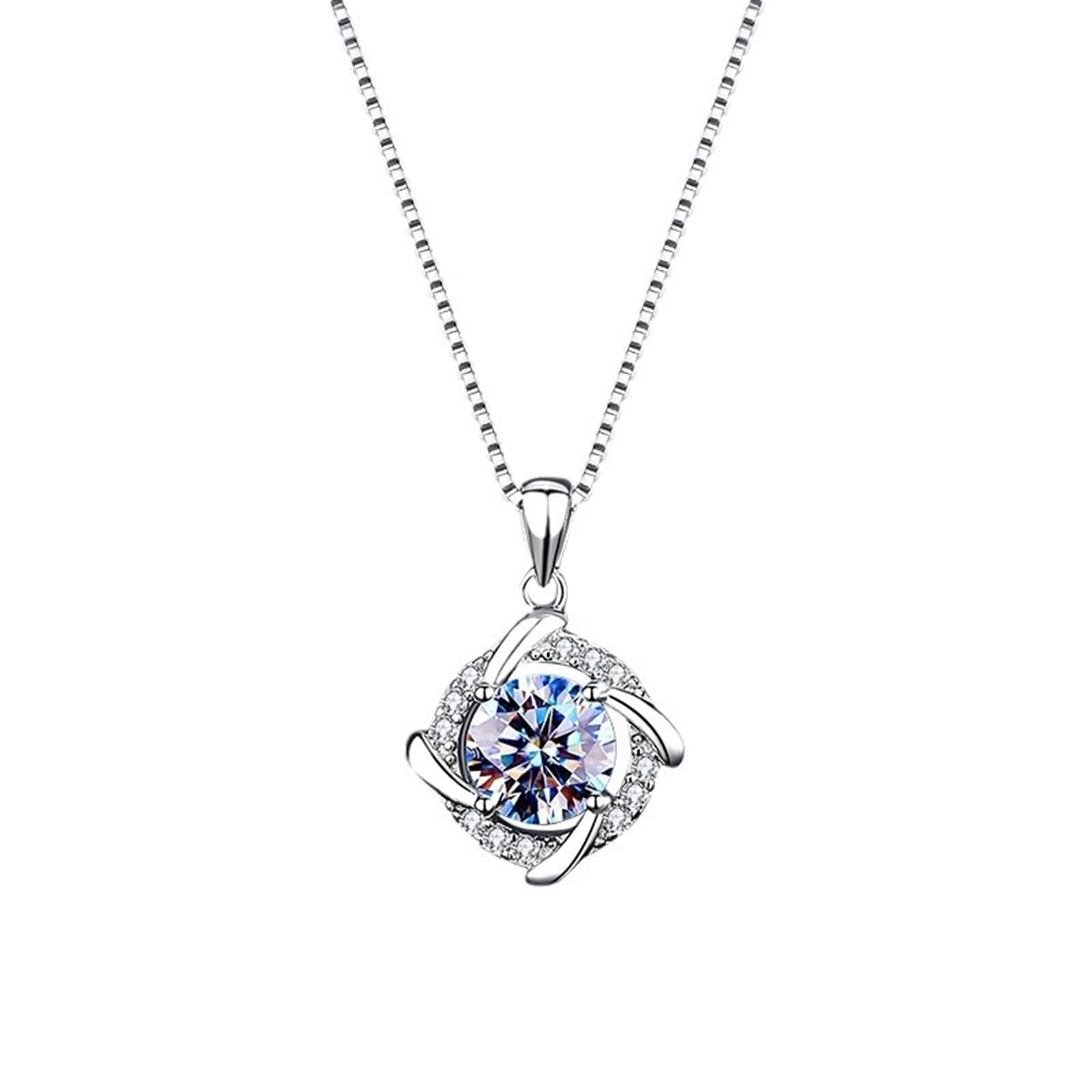 Collana Moissanite Donna, Collana Lunga con Ciondolo Catenina Gioielli Vero Oro Bianco 9K/14K/18K Forma Del Mulino A Vento 40+5cm