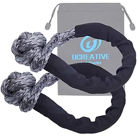 Ucreative Synthetic Soft Shackle 1/2 Inch x 22 Inch (55,000lbs Max Breaking Strength) with Extra Sleeves 2-Pack (Gray) Cover