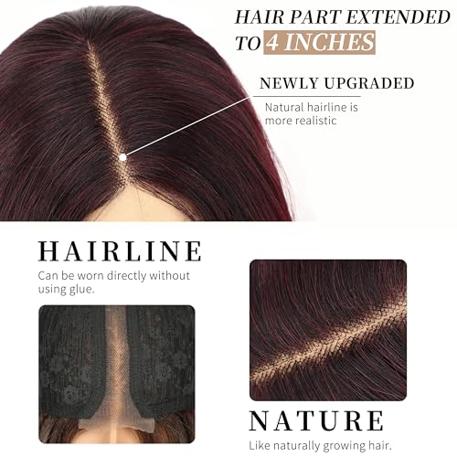 Image of AISI HAIR Wig for Women, Long Red Wavy Lace Hairline Middle Part Synthetic Heat Resistant Wig for Daily Party-26 Inch