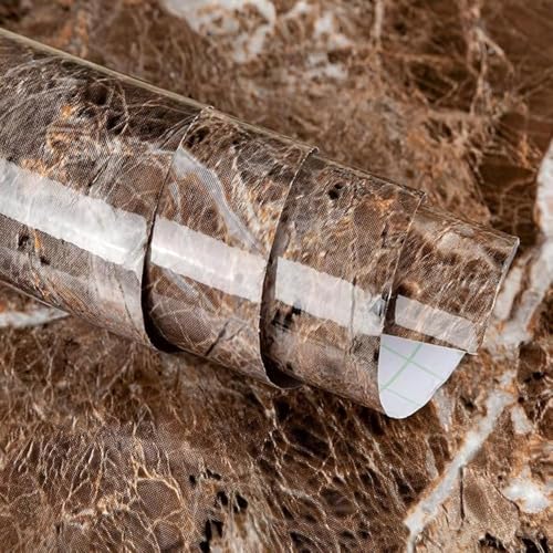 Image of Kitchen Marble Wallpaper - Self Adhesive Countertop Film, Oilproof & Heat Resistant (Dark Brown)