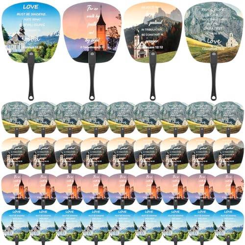 Geetery 36 Pcs Christian Bible Fans Bulk Church Handheld Plastic Round Decorative Fans Summer Religious Party Favors Decors Gifts(Elegant Color Church Style)