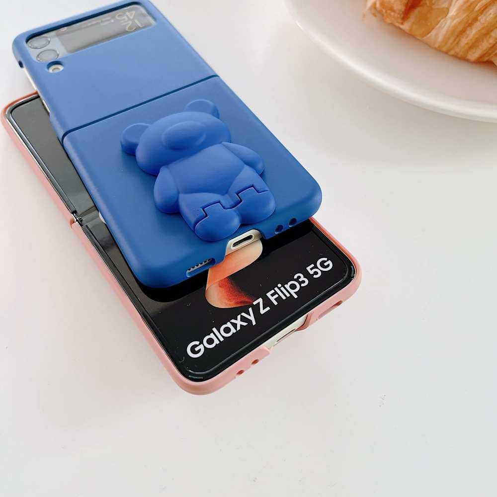 3D wspornik niedźwiedzia podpórka śliczne etui do Samsung Galaxy Z Flip 5 4 3 twarde etui na telefon do Samsung Z Flip 3 4 Flip5 ZFlip4 okładka, biała obudowa, do Z Flip 3