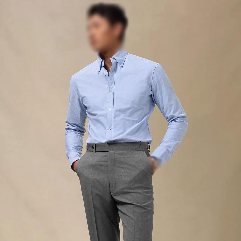Camisa Azul De Cuello con Botones para Hombres, Camisa Formal De Manga Larga De Algodón, para Uso En Primavera/Otoño