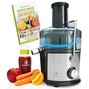 *Testsieger* QUICK-JUICER Entsafter Edelstahl Obst und Gemüse I XXL-Einwurf für ganze Früchte entsaften, 800W, 2 Geschwindigkeiten, BPA-frei inkl. Trinkflasche + Rezepte Buch & App
