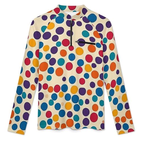 Mens Long Sleeve Mesh Fishing Shirts Retro Colorful Polka Dot Rash Guard Fishing Running Tshirt Sun Protection Tee3