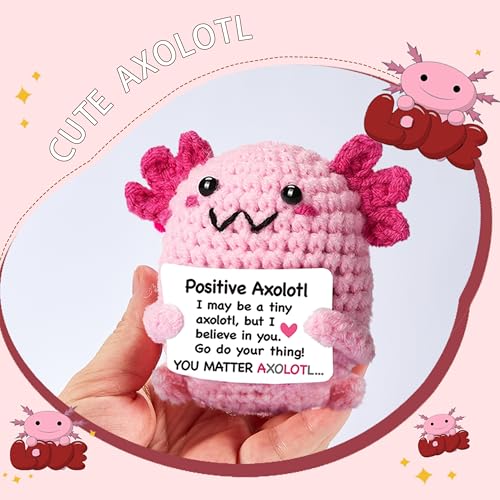 Happy Birthday 4th 5th 6th 7th 8th 9th 10th 11th 12th Year Old Girl, Positive Crochet Animal Axolotl, Handmade Crochet Emotional Inspirational Axolotl Gifts for Daughter Granddaughter Niece Girls4