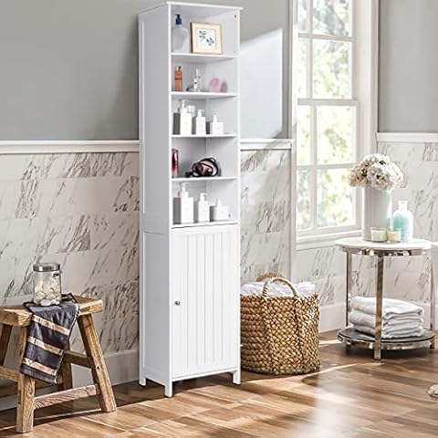 COSTWAY Bathroom Tall Cabinet with Adjustable Shelves Cover