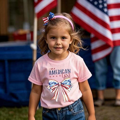 Image of Toddler Boys Girls 4th of July Short Sleeve Shirt - Kids Patriotic American Flag Memorial Day USA Tops 2-7T