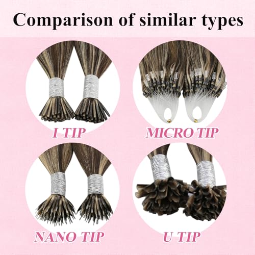 Image of YoungSee Micro Bead Hair Extensions Real Human Hair Highlight Microlink Hair Extensions Dark Brown and Blonde Highlight Micro Loop Hair Extension Human Hair 20In 57g 50s