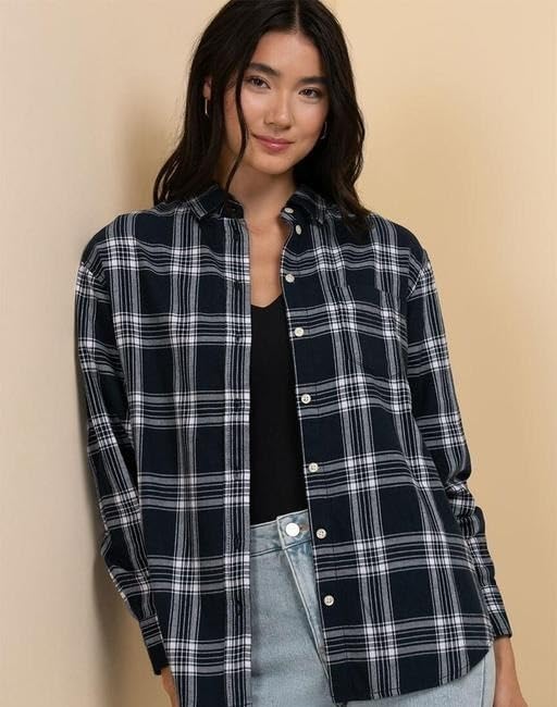 Image of Women Casual Check Shirt Cotton Long Sleeve Stylish Checked Pattern Fashion Clothing