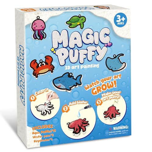Image of MZYTOZA Magic Foam Texture Painting Kit - 3D Art Craft Aqua Magic Puffs Paint Kit, 15 Mess-Free Paint by Number Craft for Kids(Marine Animals
