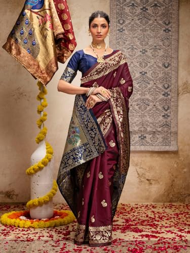 Image of SIRIL Women's Paithani jacquard Silk Saree |Chandrakor Paithani jacquard Saree With Unstitched Blouse Piece