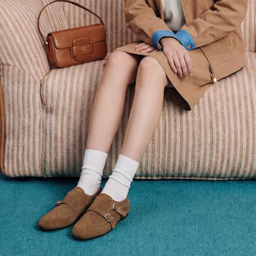 Image of BEAU TODAY Womens Leather Loafers, Monk Platform Loafer Shoes | Cowhide, Brogue Wingtip, Slip-on, Chunky Heel, Comfortable, Non-slip Durable, Business Casual Office Dress Shoes