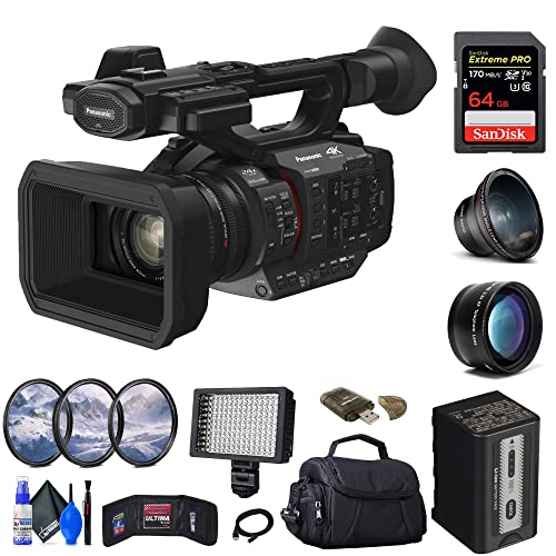 Panasonic HC-X2 4K Camcorder (HC-X2) + 64GB Memory Card + Filter Kit + Wide Angle Lens + Bag + LED Light + Telephoto Lens + Card Reader + Memory Wallet + Cleaning Kit + More