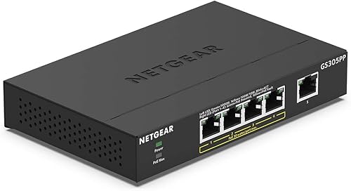 NETGEAR Interruptor Gigabit Ethernet no administrado PoE de 5 puertos (GS305PP) - con 4 x PoE+ a 83W, montaje en escritorio o en pared