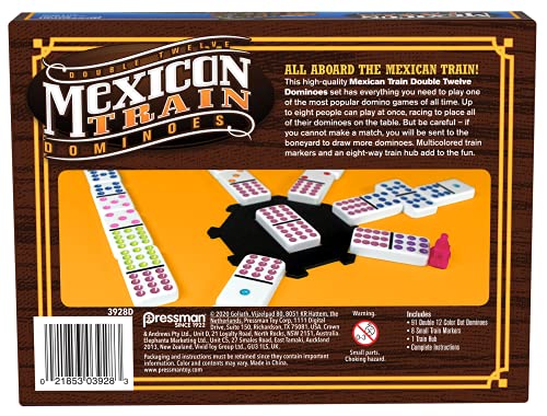 Pressman 3928 Mexican Train Dominoes - Beautiful Color Dot Double 12 Dominoes Set thumb #3