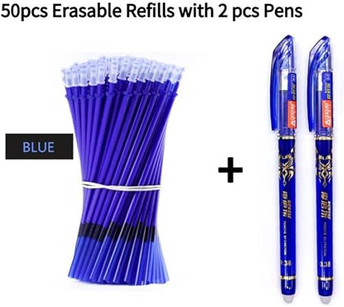 Miniatura 2 de Juego de 2 + 50 bolígrafos de tinta de gel de 0.020in, color azul y negro, borrable, con mango lavable, escritura escolar, papelería, tinta de gel