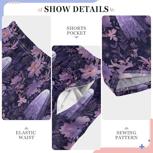 Pajama Pants Lounge Sleep PJ Bottoms Sleepwear Elastic Waist Drawstring S Purple Ghost Flower4