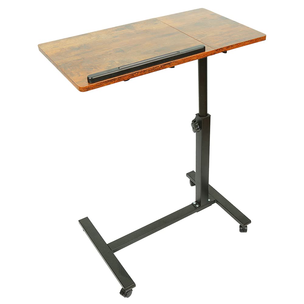Mesa auxiliar ligera, cama médica, escritorio de ordenador, escritorio de juegos, sofá para ordenador portátil, altura plegable con 4 ruedas, elevable, MDF+acero (cereza amarilla)