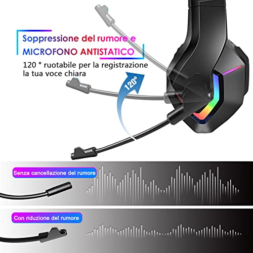 NEEDONE K19 PS4 hoofdtelefoon met kabel en microfoon, voor PC, over-ear, kinderen, gaming headset met microfoon, PS5, Xbox One, Nintendo Switch, Fortnite, computer, laptop, Mac smartphone, stereo basgeluid, RGB - Afbeelding 4