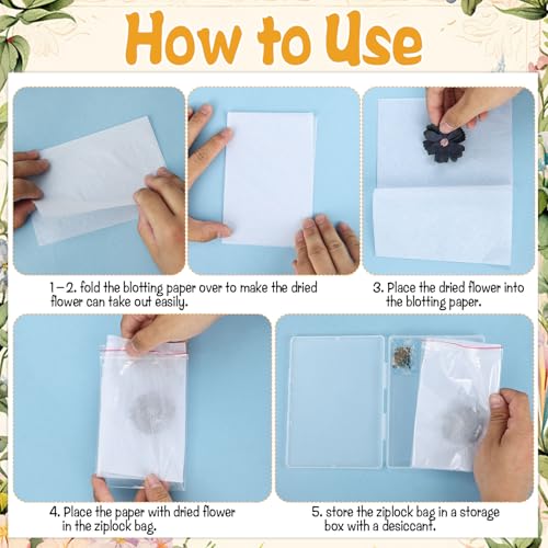 Image of HFYZZ 8 Pack Dried Flower Storage Kit Including Storage Containers and Bags, Blotting Paper, Desiccant and DIY Dried Flower Bookmarks, Flower Pressing Storage Kit to Keep Flower Color and Dry