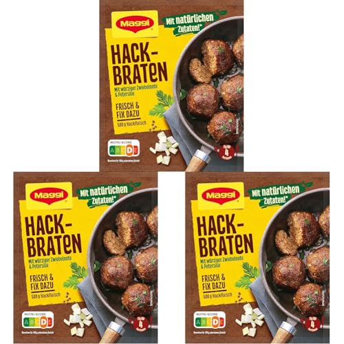 MAGGI Fix für Hackbraten, Würzmischung, mit natürlichen Zutaten*, für 4 Portionen, 3er Pack (1 x 70g)