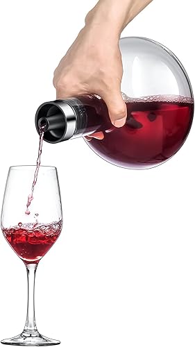 Miniatura 4 de Jarra de vino de circulación de 50 onzas con tapa, decantador aireador de cristal soplado 100% a mano, aireador de vino superior regalo para vino..