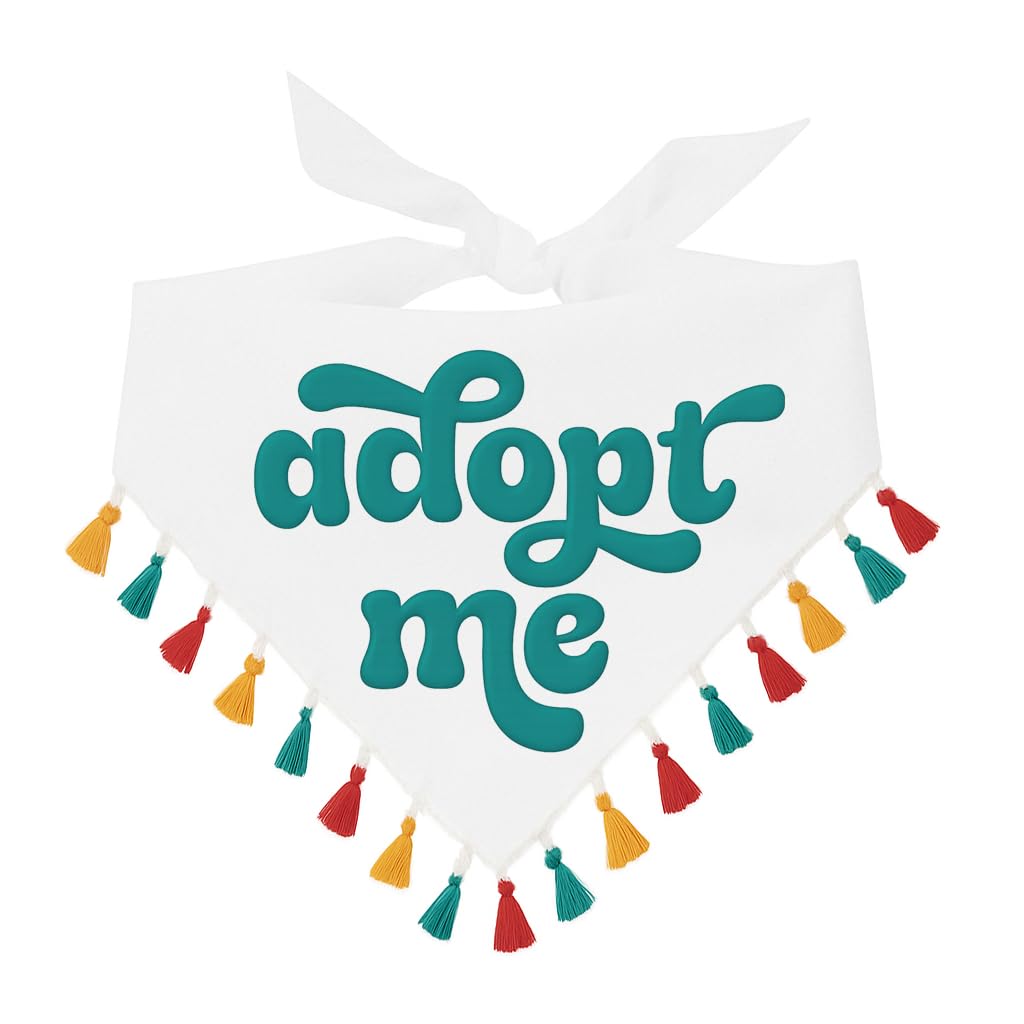 Adopt Me Dog Bandana | Multi-Colored Fringe | 100% Cotton Adjustable Triangle | Adoption Event Prop Photoshoot | Rescue | Puppy | New Dog |White, Trim