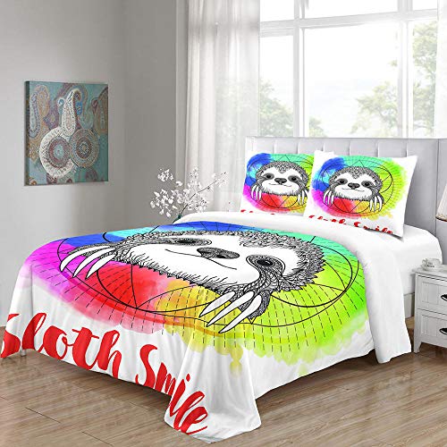 XKSJWY Funda Nordica Cama 135, Juego De Ropa De Cama De Invierno 200X200Cm Perezoso Animal Colorido Patrón, 3 Piezas Funda De Nórdica De Microfibra Y 2 Fundas De Almohada, con Cremallera Cover