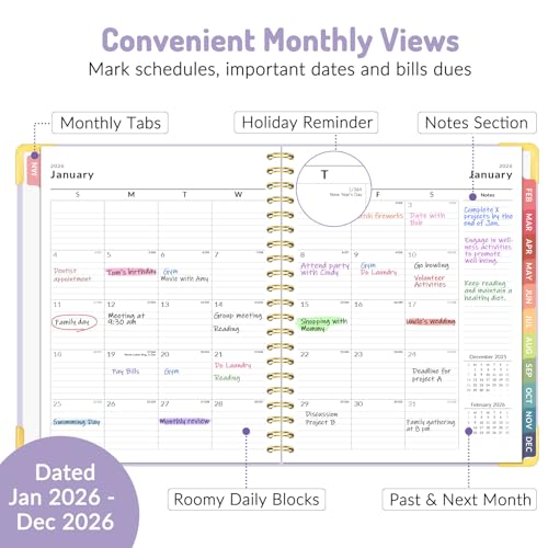 2026 Planner, Forvencer Calendar Planner Weekly and Monthly, January 2026-December 2026, 8.5" X 11", Hardcover Agenda Book with Tabs, Cute Daily Journal Planning with Inner Pocket, Home College Organizer Notebook for Office School Supplies, A4, Purple - Image 4