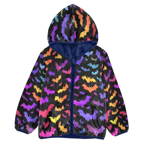 Gradient Color Bats Halloween Toddler Fleece Jacket Girl Boys Hooded Fleece Jacket Coat Warm Outwear Zip-up 3-10T