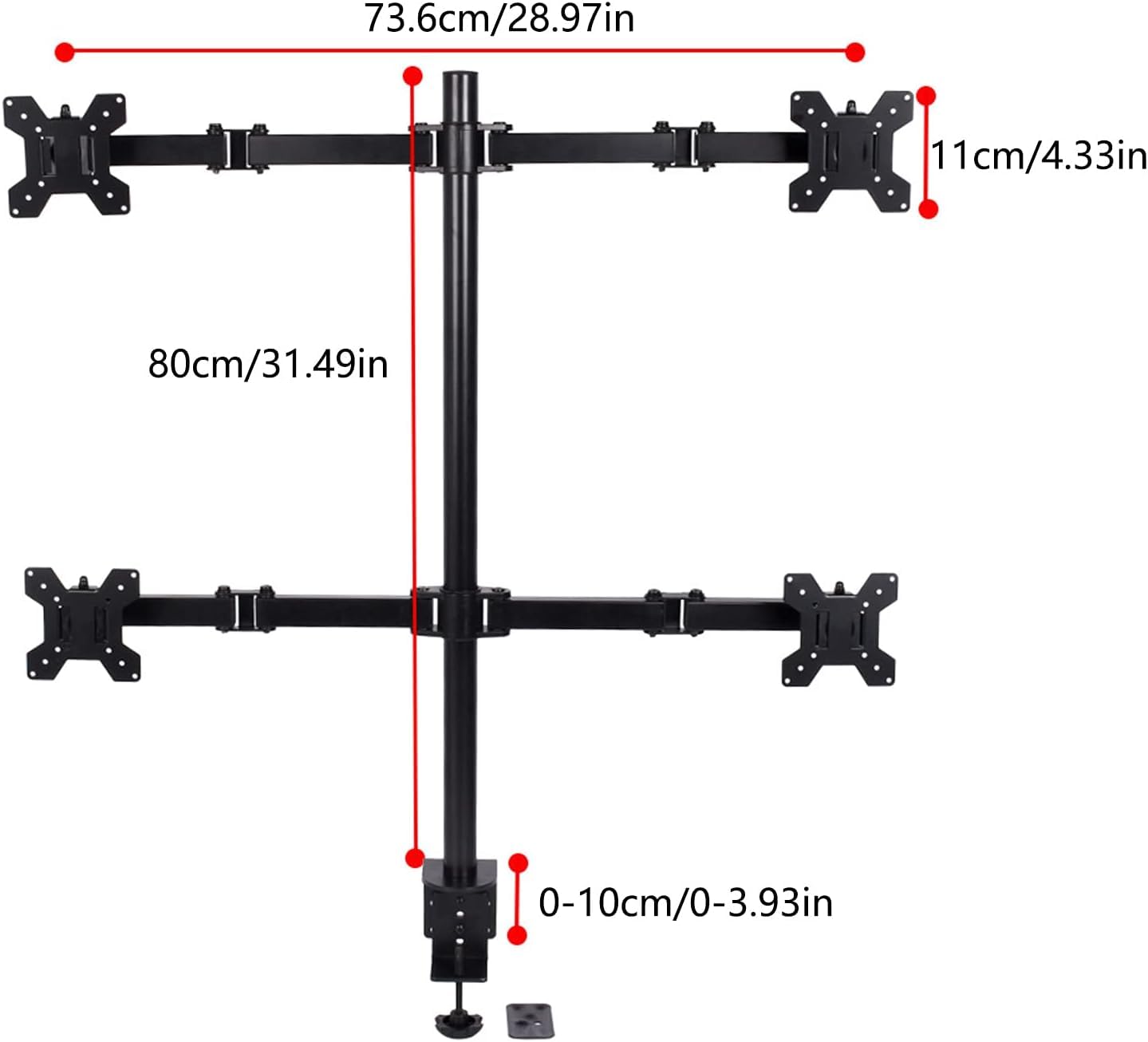 4 x supporto da tavolo per quad, braccio girevole, 4 supporti per schermo, 10-27 pollici, per monitor LED e display LCD da scrivania