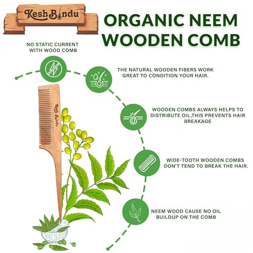 Image of Handmade Kacchi Neem Wooden Comb For Women Styling Hair, Detangling, Frizz Control & Shine, Suited For Men All Hair Types Kangi (Tel Comb)